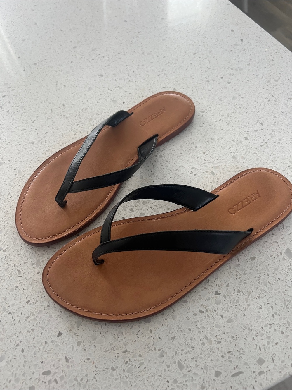 Arezzo Brazilian Black Strap Tan Leather Women's Sandals